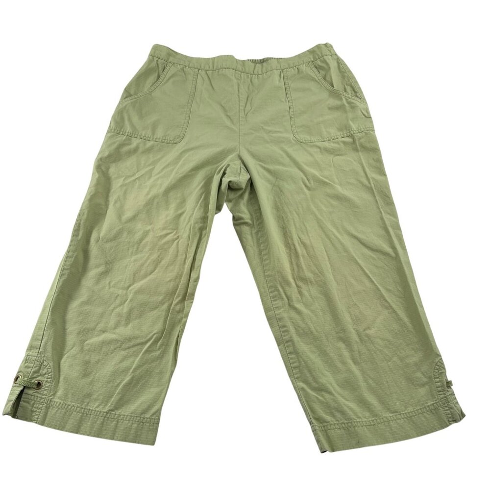 Alfred Dunner Green Capri Pants Size 12 Cotton pull on elastic waist‎